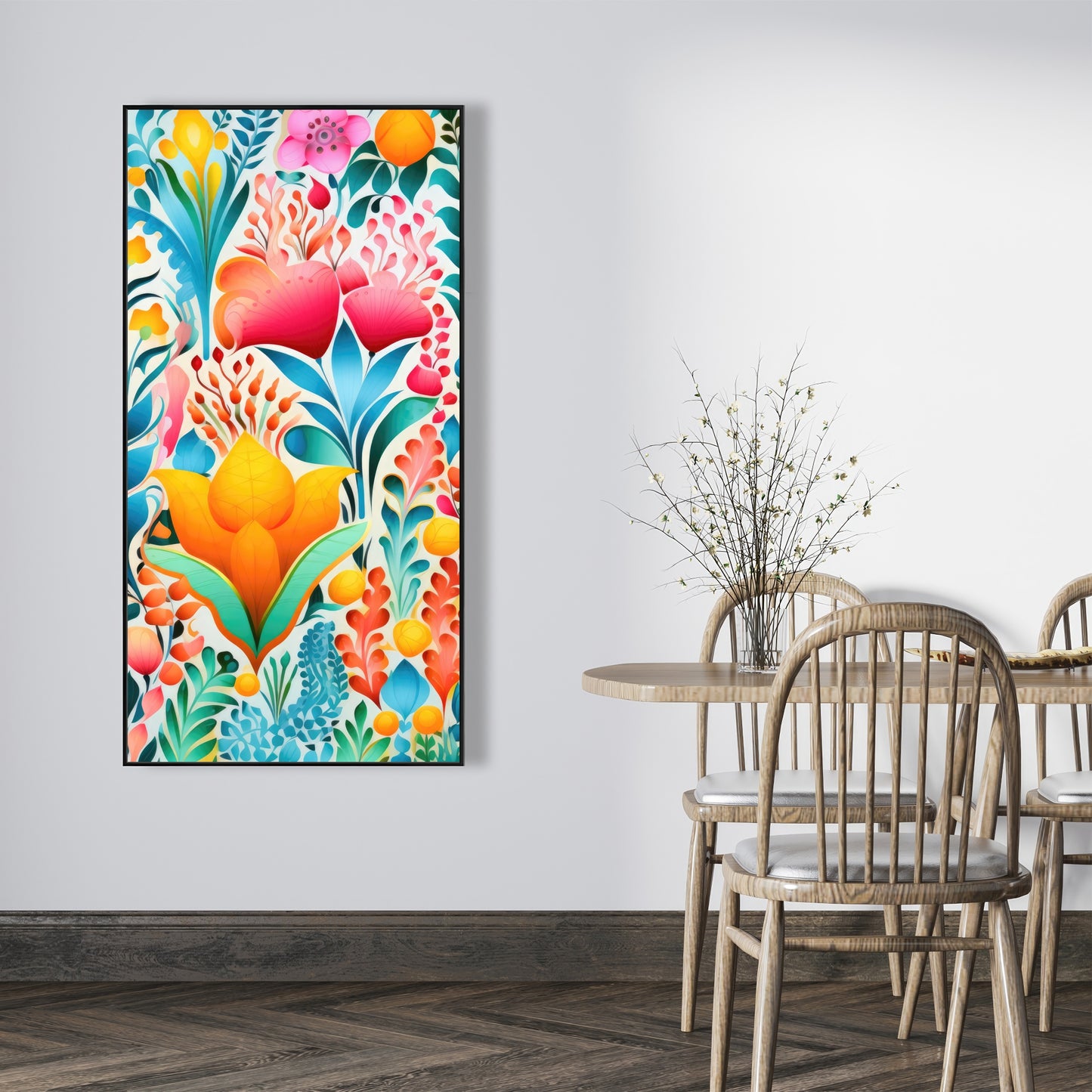 Flowing Flowers - Orange Framed Canvas for Home Decor