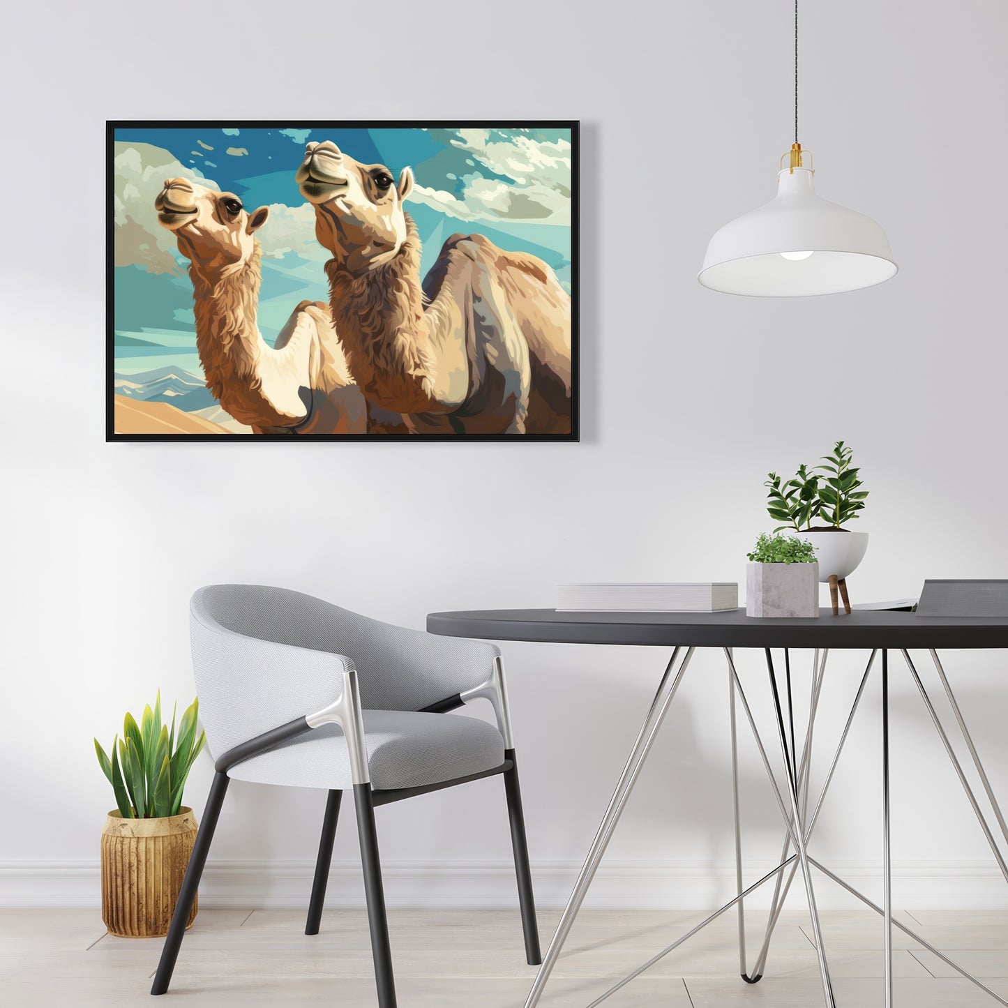 Camels looking up - 36"x36" Framed canvas