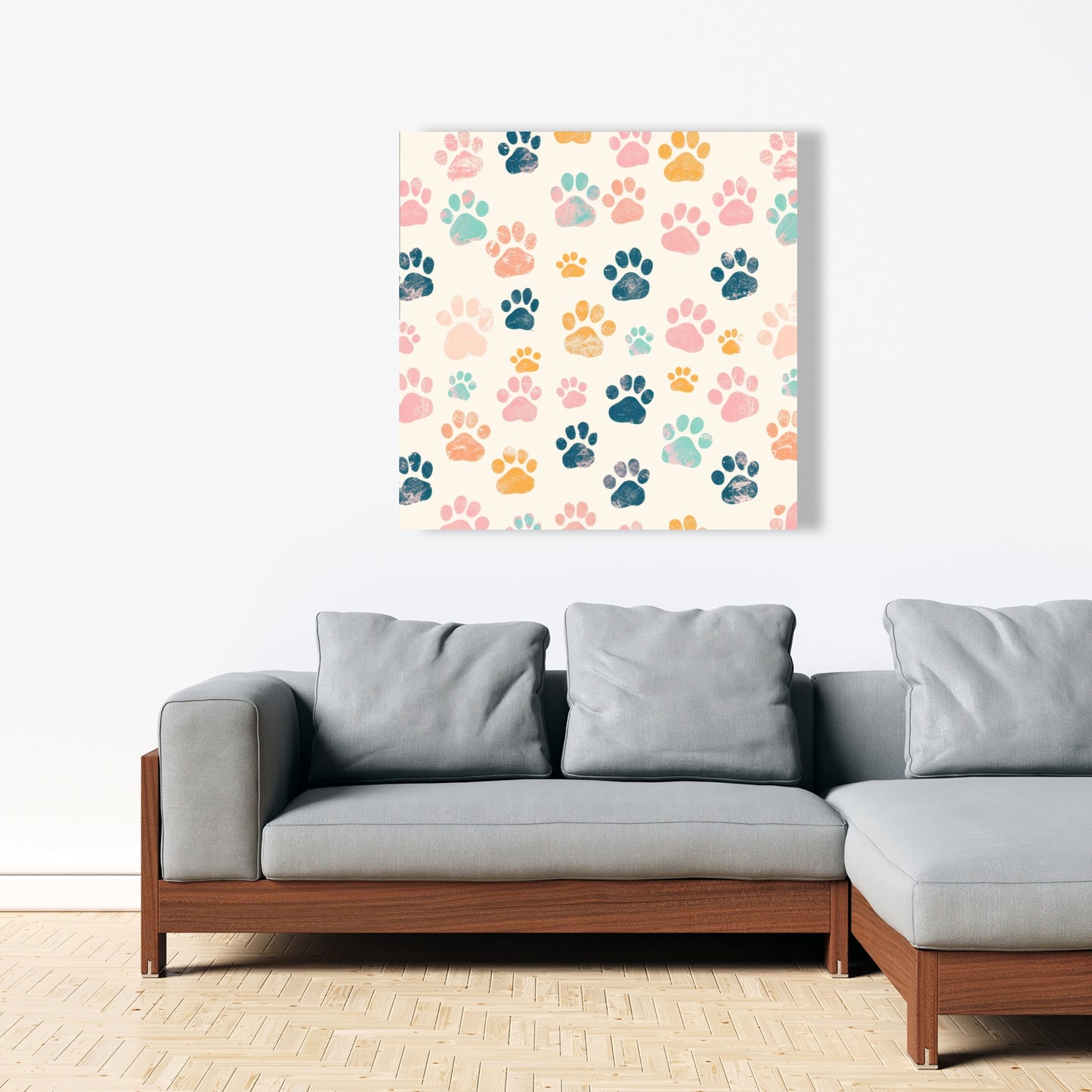 Cute Paws - Blue Canvas Wall Art for Home Decor