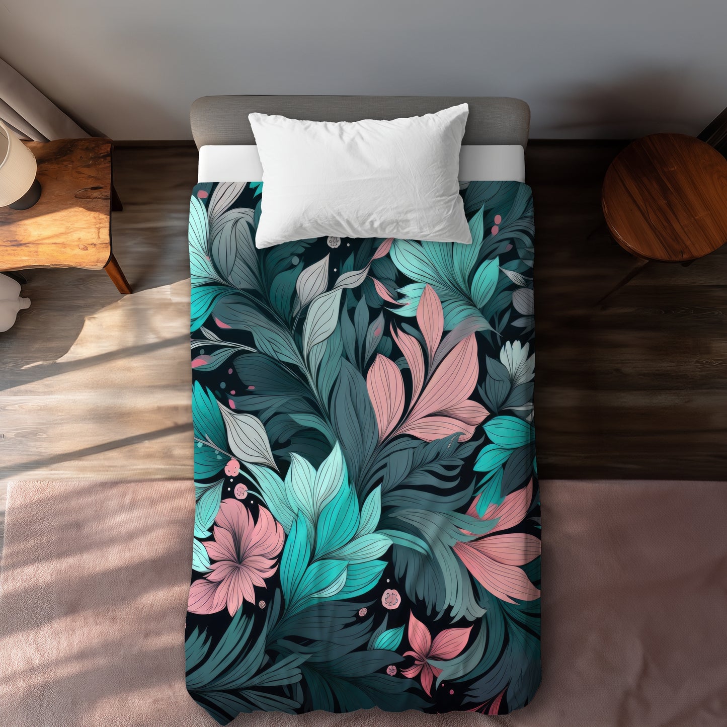 Neon Leaves Black Duvet Cover - Stylish Home Decor Essentials