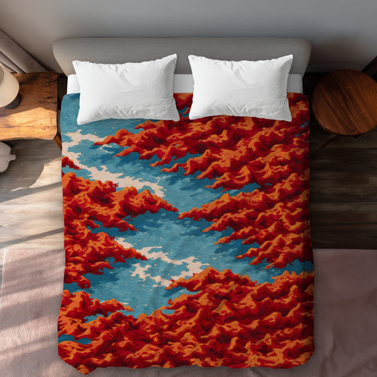 Red Mounds - White Duvet Cover for Elegant Home Decor