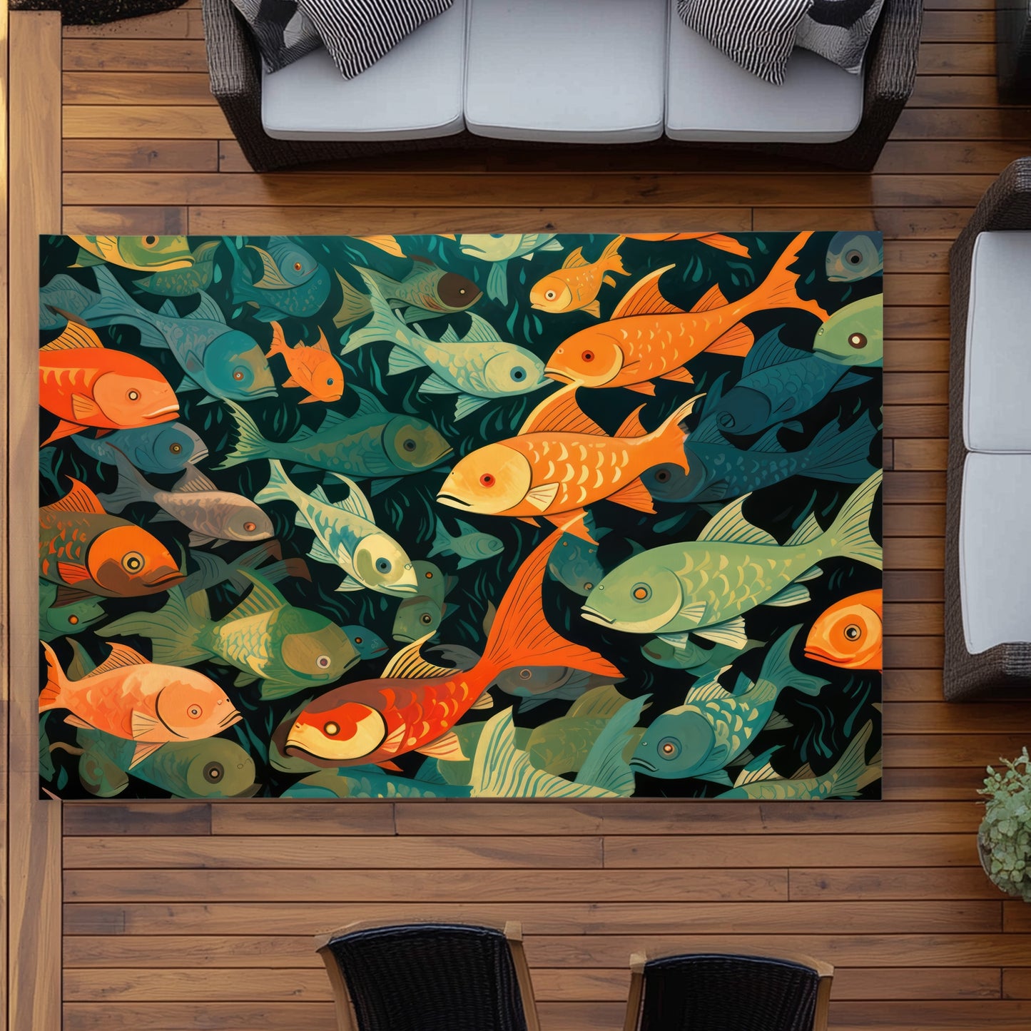 Simple Fishes Black Outdoor Area Rug | Home Decor Essentials