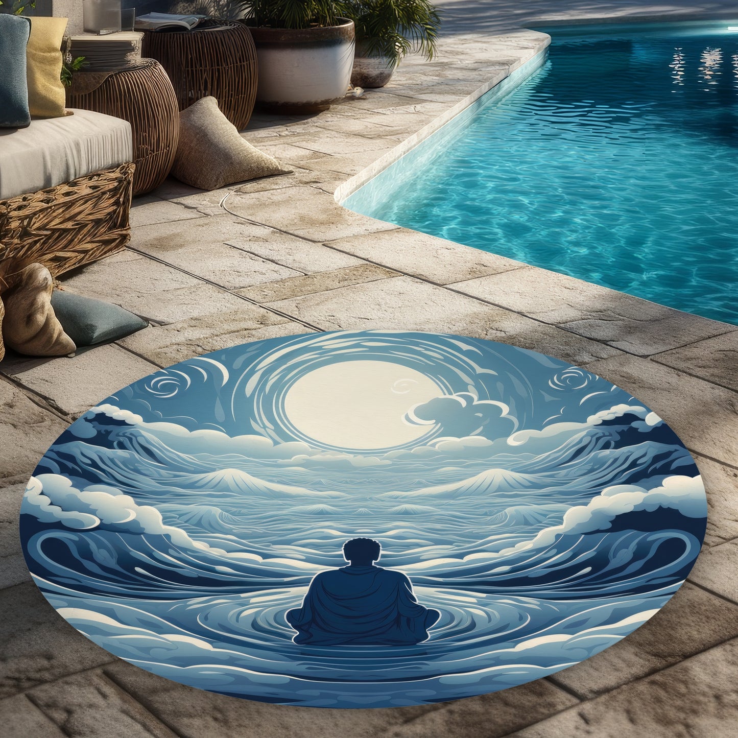 Infinite Wisdom White Round Outdoor Area Rug for Home Decor