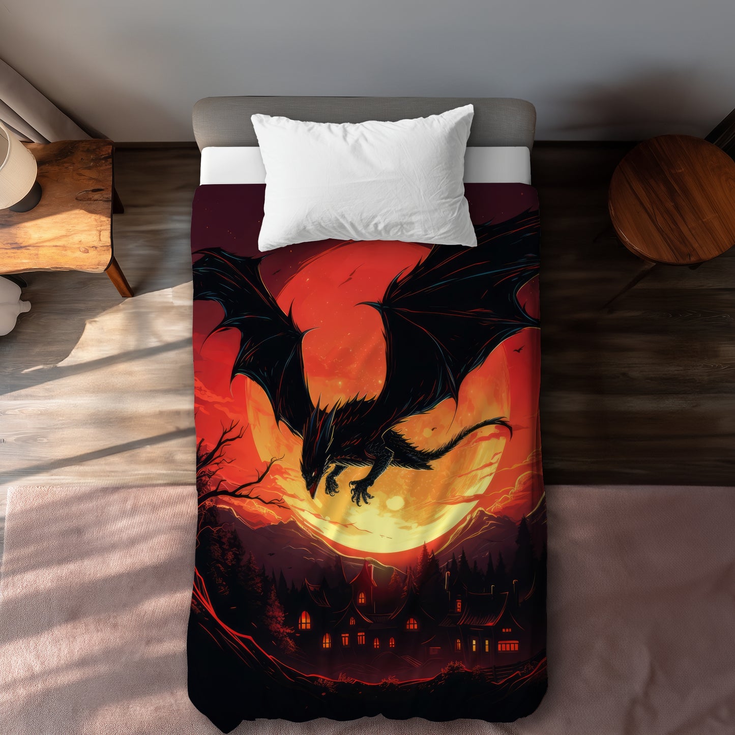 Housse de couette rouge La colère du dragon | Décoration d'intérieur élégante