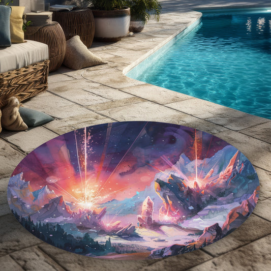 Tapis d'extérieur rond Beaming Signal | Décoration élégante
