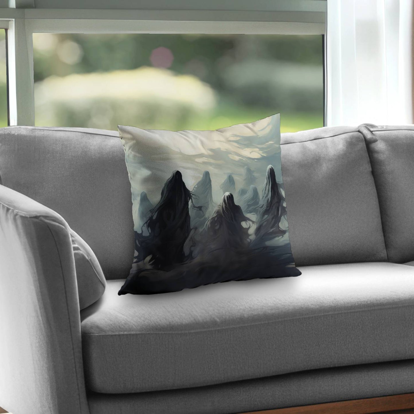 Searching for souls Gray poly twill throw pillow | Home decor