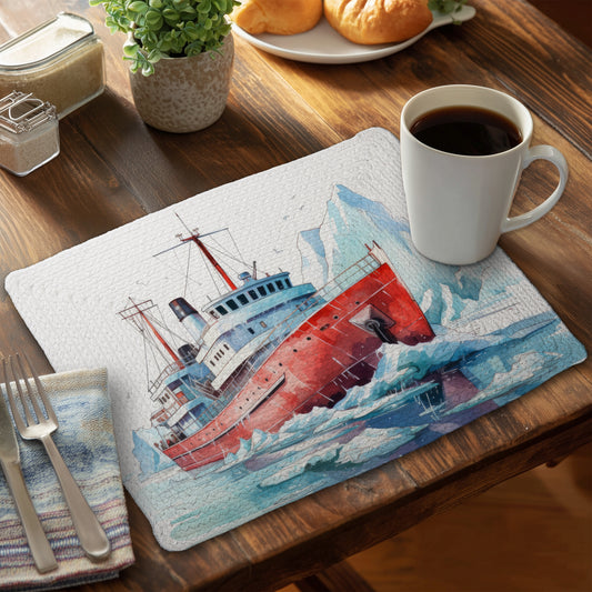 Breaking the Ice - Red Braided Polyester Placemat for Home Decor