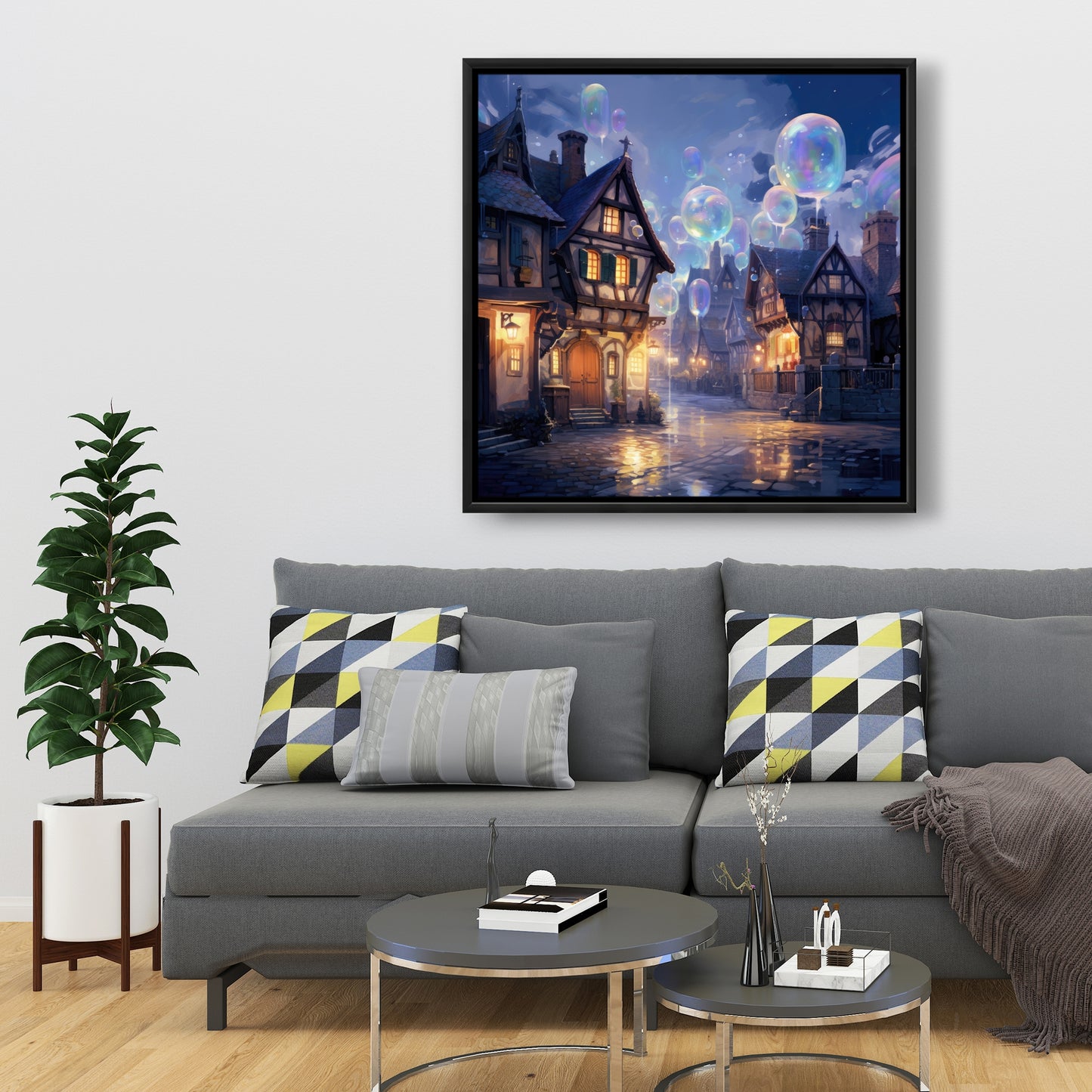 Bloopy town - 36"x36" Framed canvas