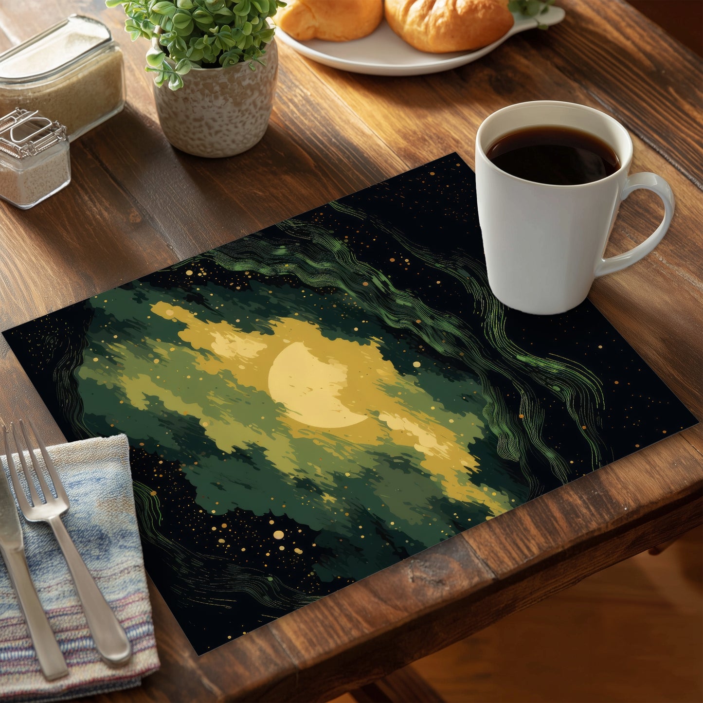 Cloudy Star Green Polyester Placemat | Home Decor Essentials