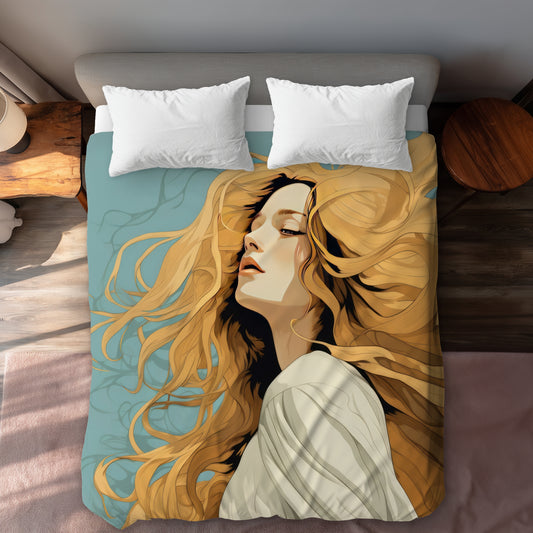 Flowing Hair Turquoise Duvet Cover | Home Decor Essentials