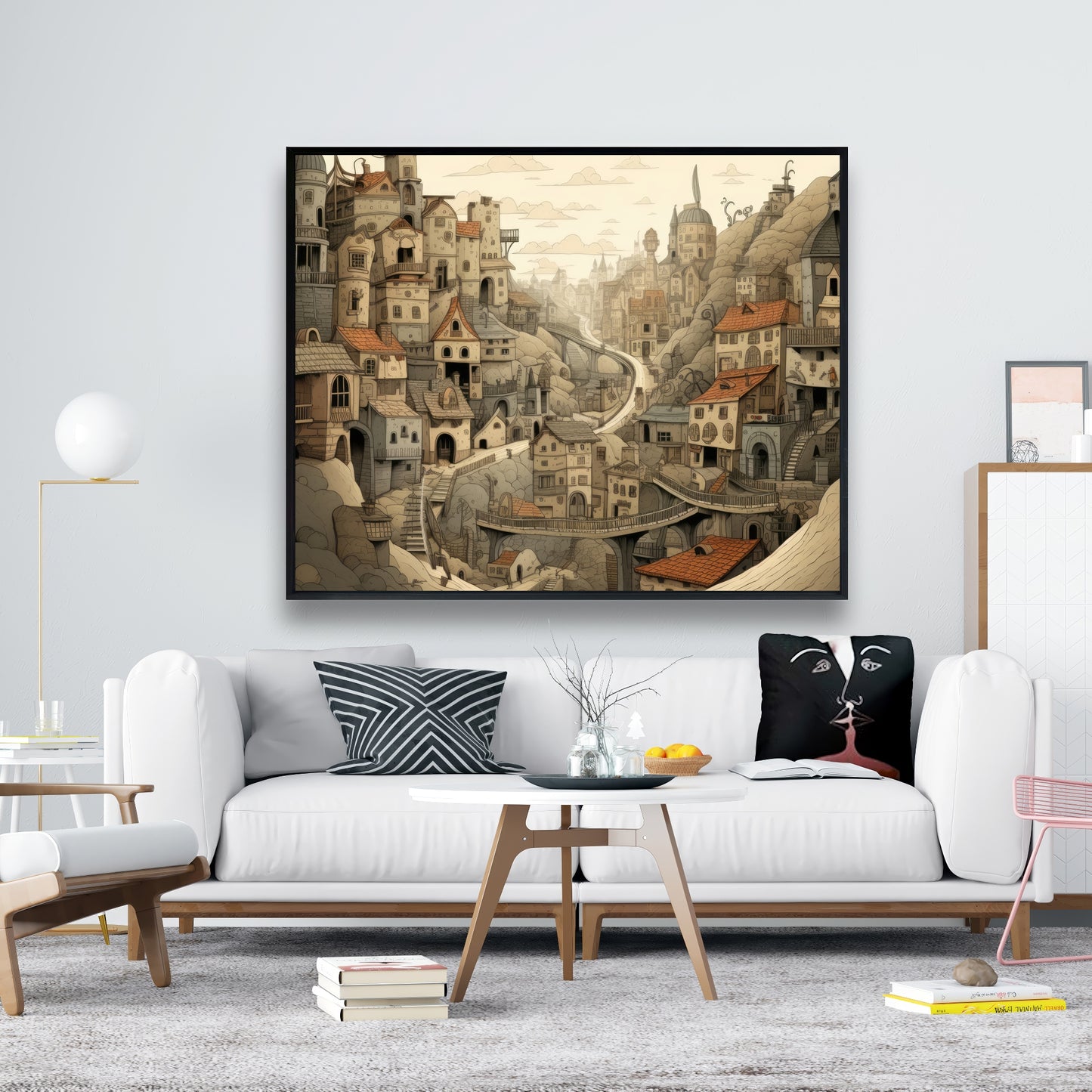 Intricate Town Hall - Orange Framed Canvas Home Decor
