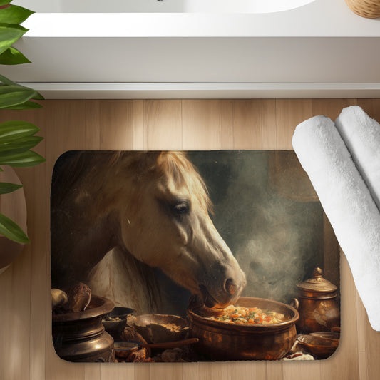 Horse on Soup White Bath Mat | Stylish Home Decor Accent