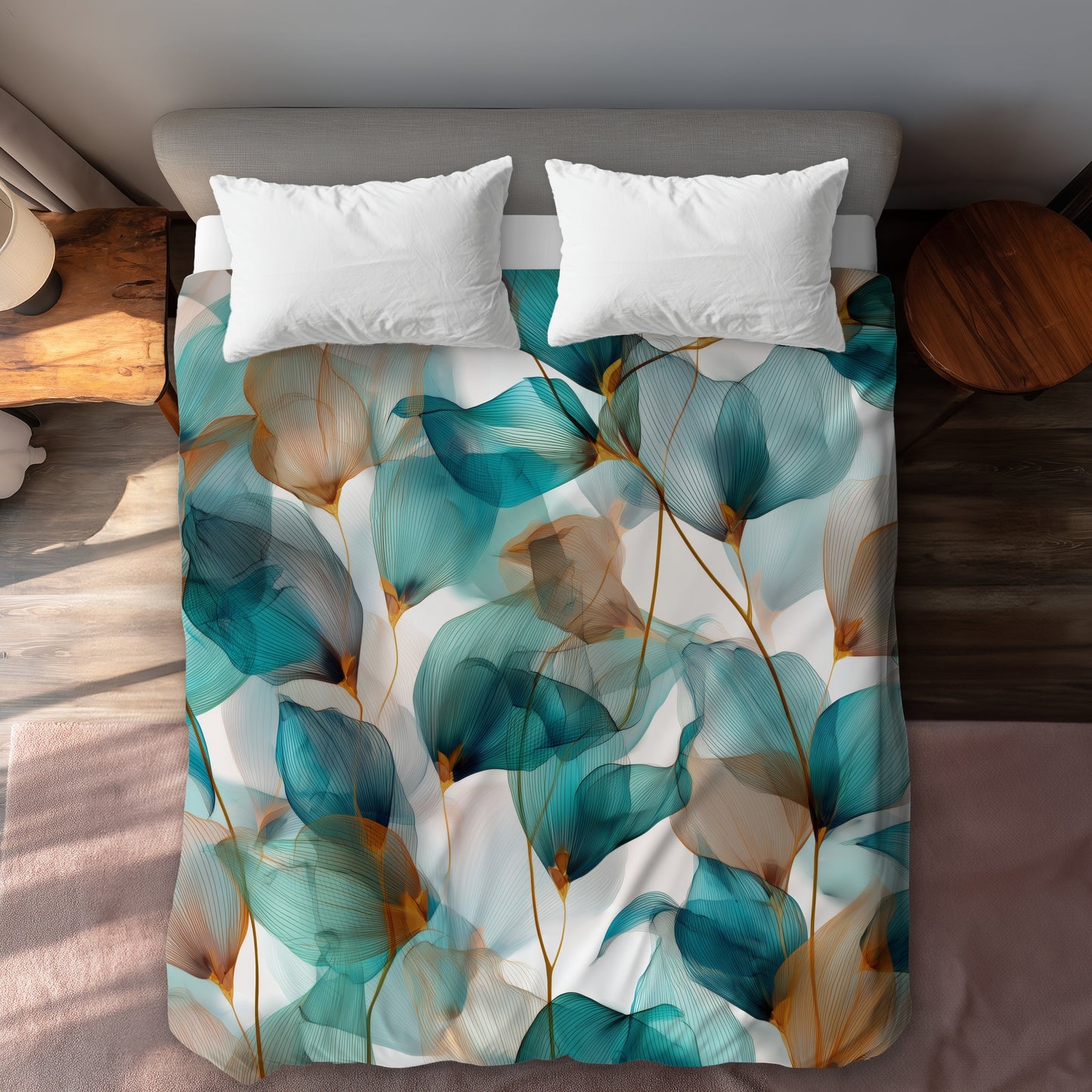 Housse de couette bleu sarcelle et marron | Décoration d'intérieur élégante