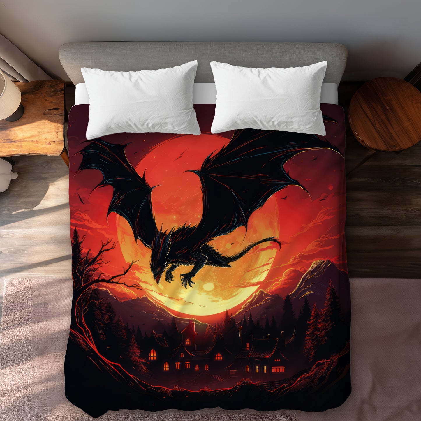 Housse de couette rouge La colère du dragon | Décoration d'intérieur élégante