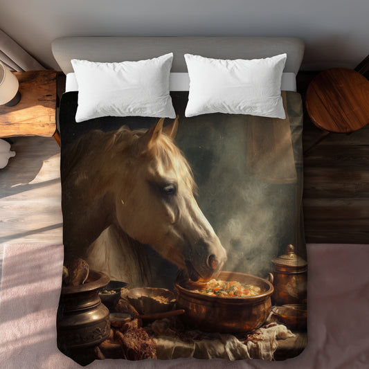 Horse on Soup Beige Duvet Cover | Elegant Home Decor