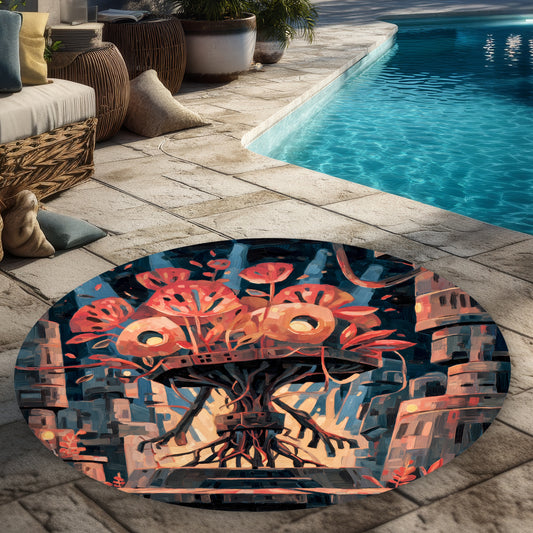 Dystopic Nature Yellow Round Outdoor Area Rug for Home Decor