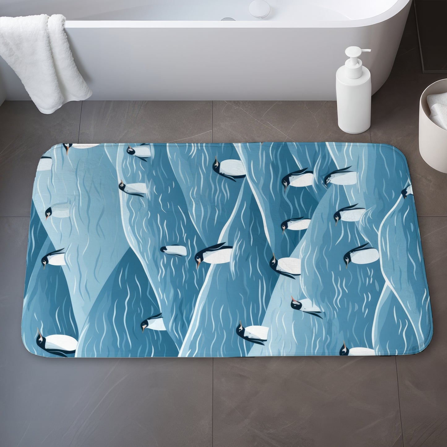 Penguins Wandering White Bath Mat for Home Decor | Cozy Style