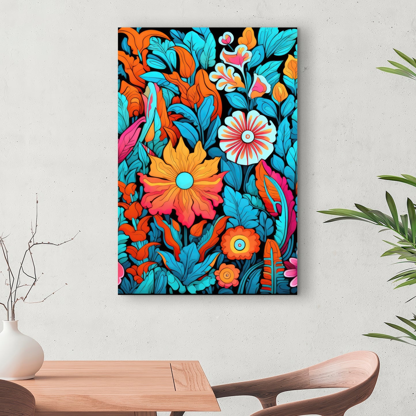 Floral Hues - Orange Canvas Art for Home Decor | Vibrant Design