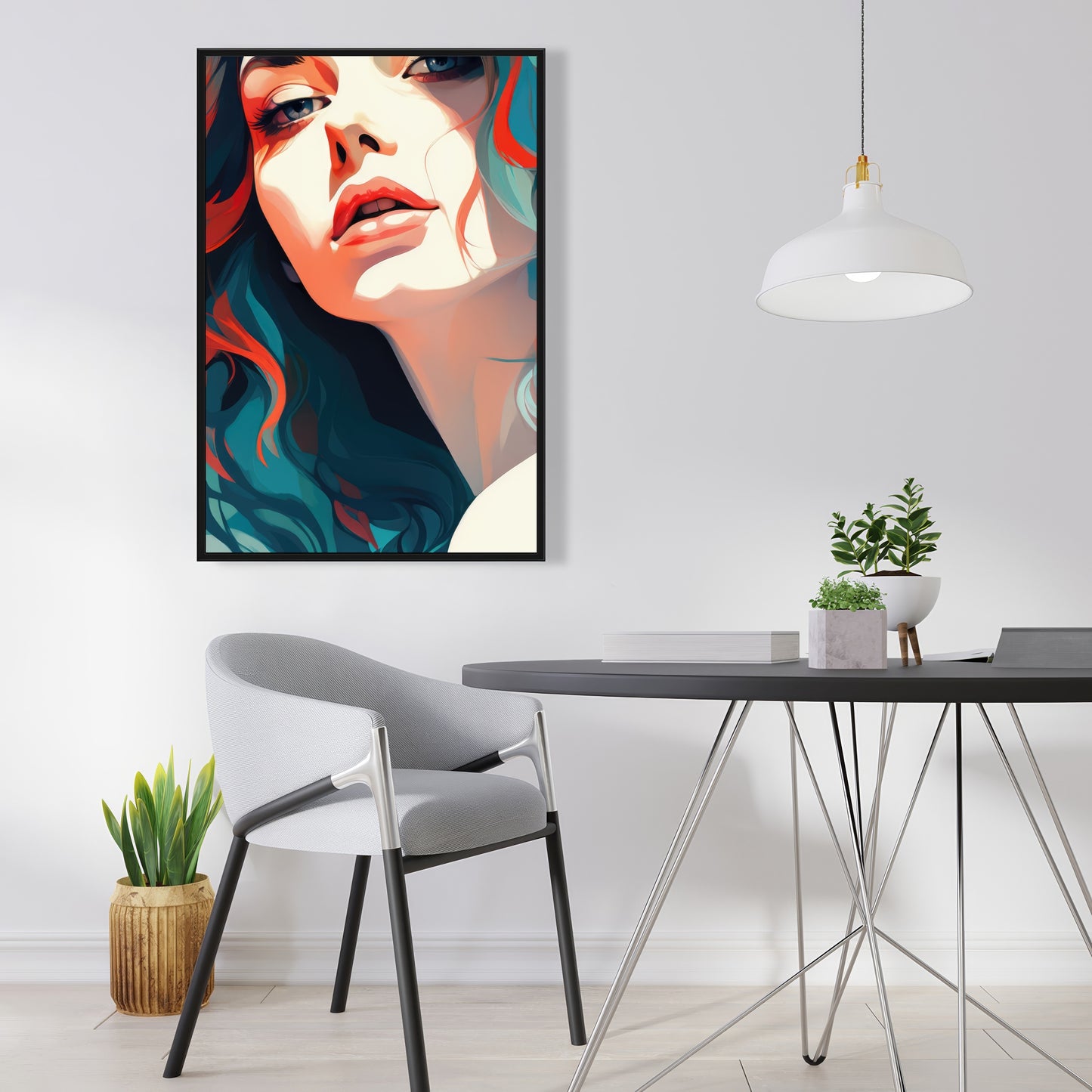 Dangerous Lips - Turquoise Framed Canvas Home Decor Art