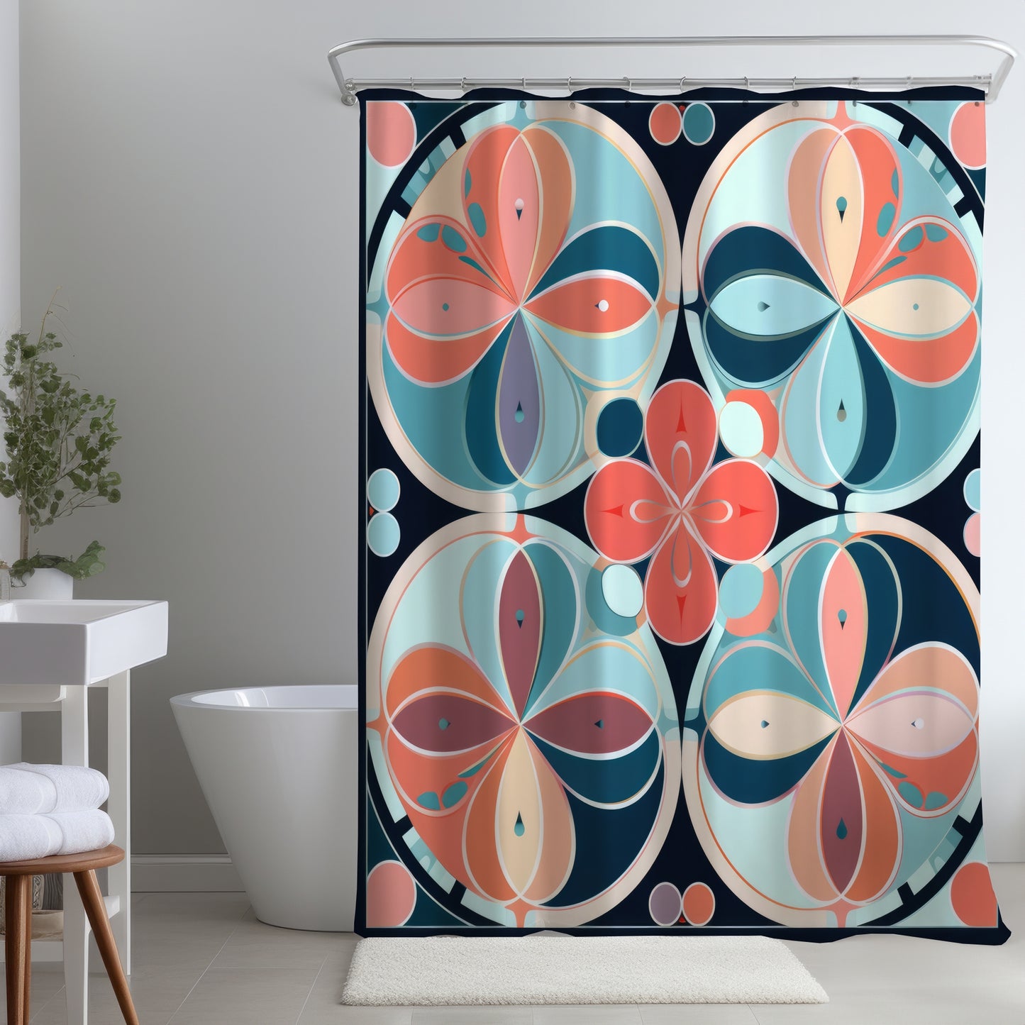 Pastel Mandala Black Shower Curtain | Home Decor Accent