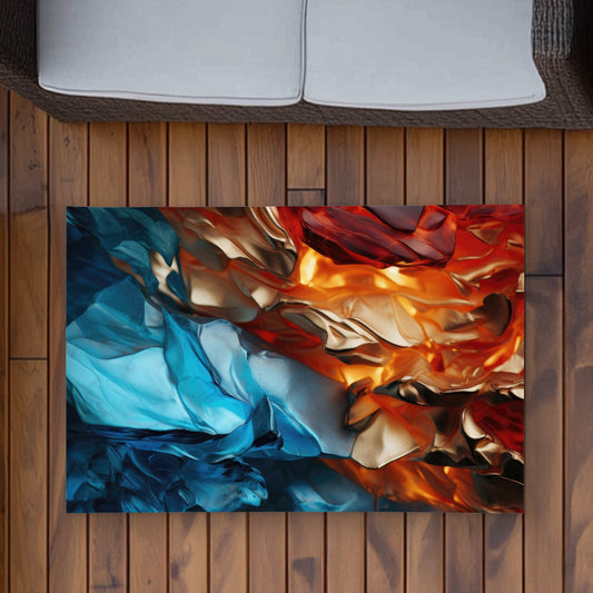 Tapis d'extérieur bleu contrasté minéral | Essentiels de décoration