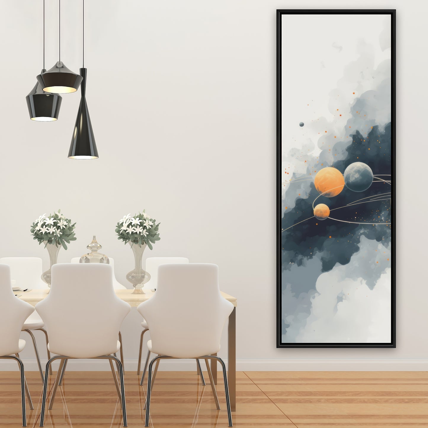 Circle of Planets - Orange Framed Canvas for Home Decor