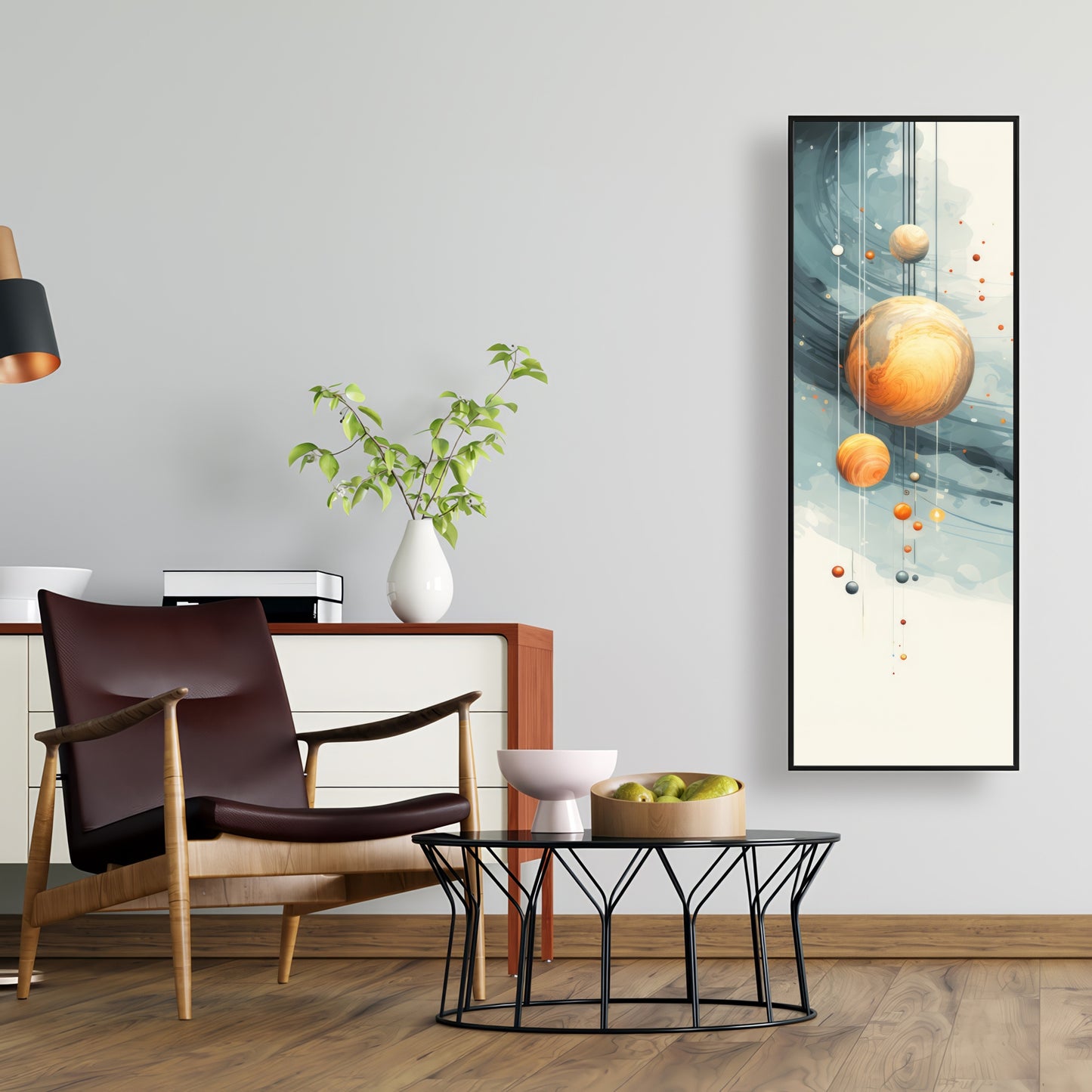 Hanging planets - Blue framed canvas for home decor
