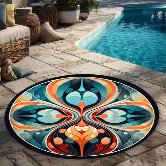 Tapis d'extérieur rond orange Hues and Curves de 1,5 m pour la décoration intérieure