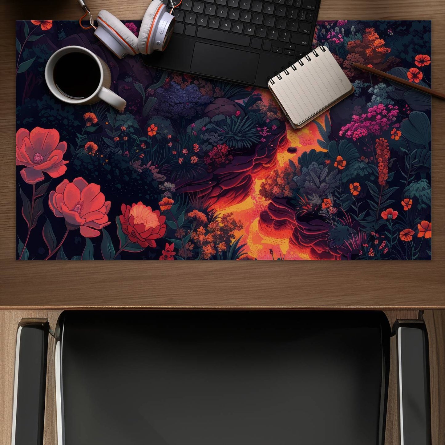 Flowing magma - Orange desk mat for stylish home decor