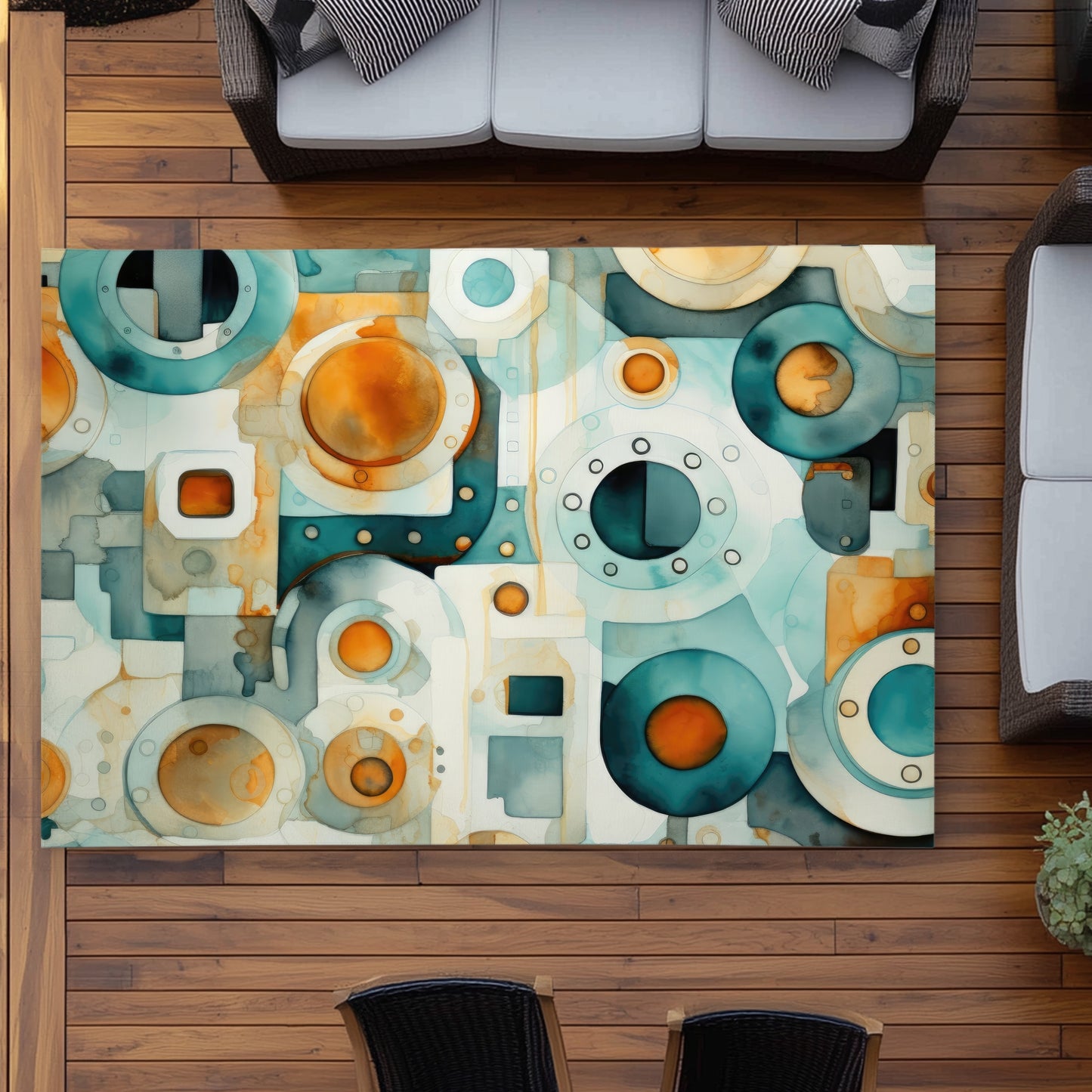 Decomposed Porthole - Orange Outdoor Area Rug for Home Decor