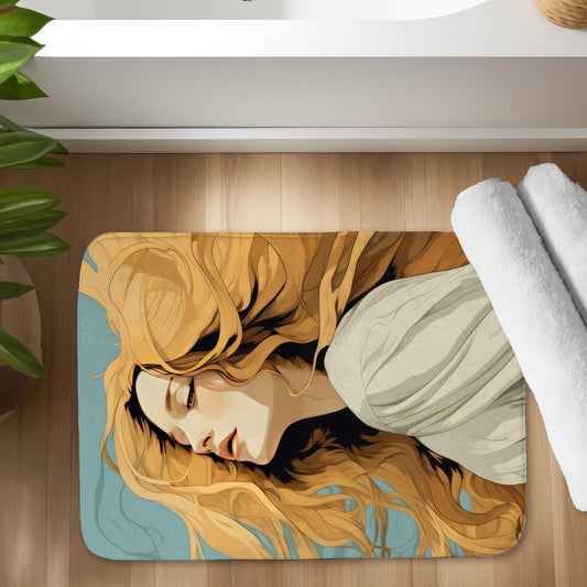 Flowing Hair Turquoise Bath Mat - Stylish Home Decor Accent
