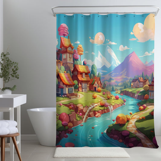 Sweet Town Orange Shower Curtain for Stylish Home Decor