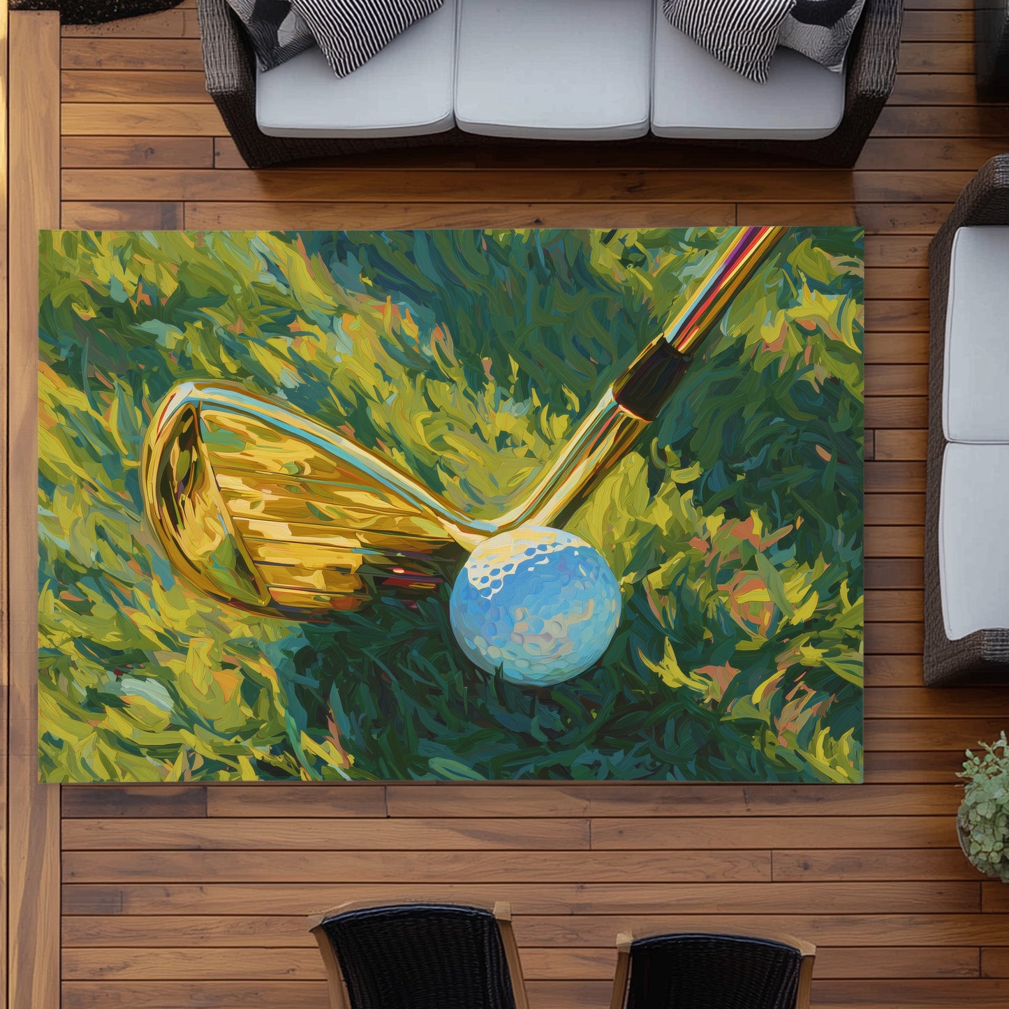 Golden Club | Man Cave Abstract Outdoor Area Rug for Home Decor