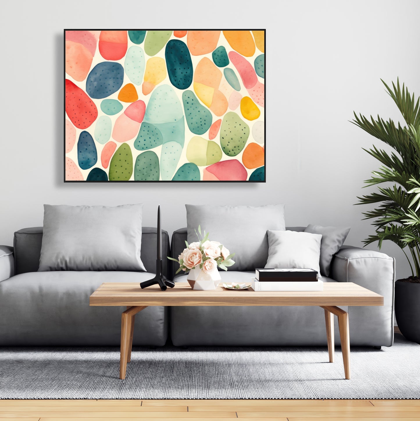 Seedy Shapes - Turquoise Framed Canvas for Home Decor