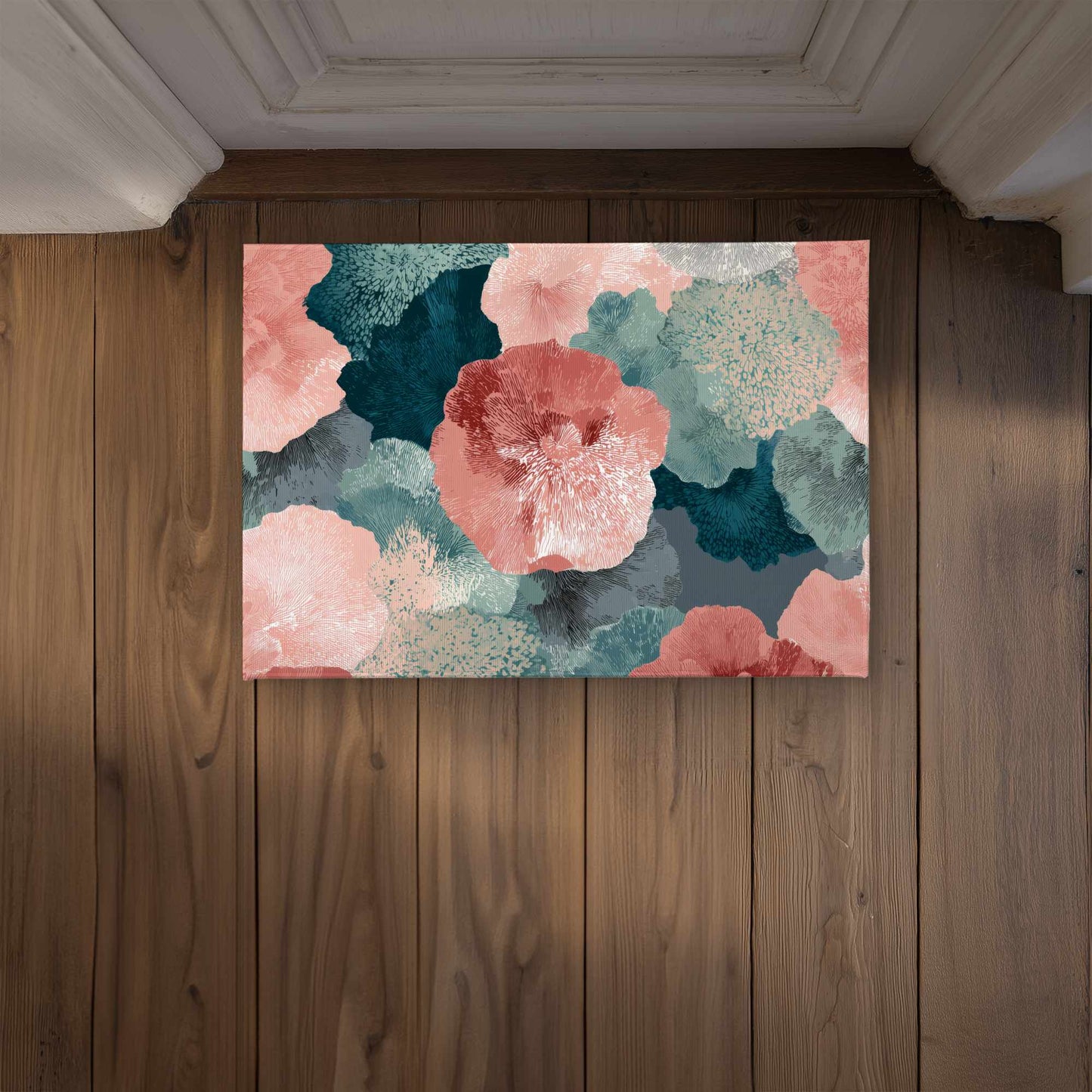 Whispering Coral Blooms Door Mat - Indoor Outdoor Decor