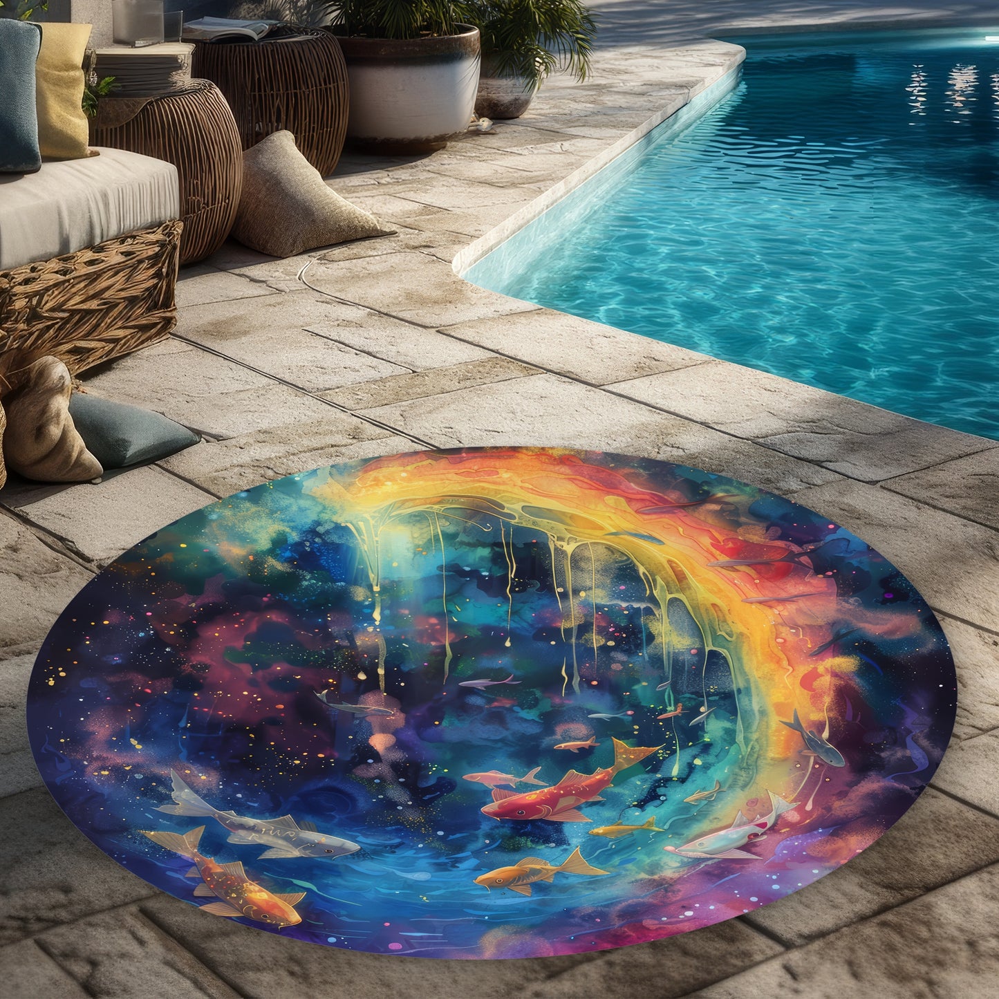 Milky Wave Black Round Outdoor Area Rug for Home Decor