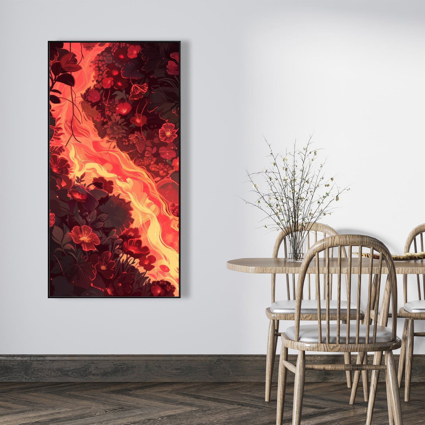 Seering Flowerbed - Red Framed Canvas Home Decor Art