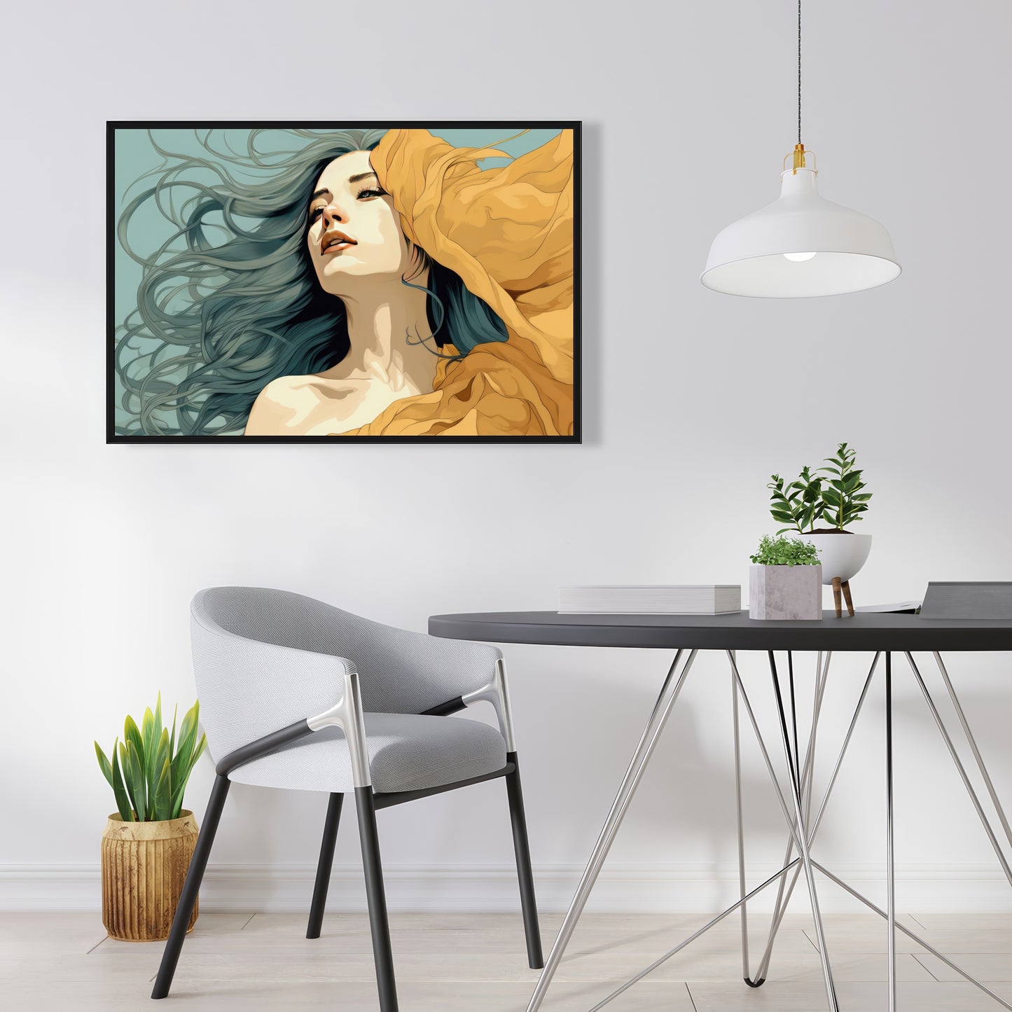 Sensual Flow - Turquoise Framed Canvas for Home Decor