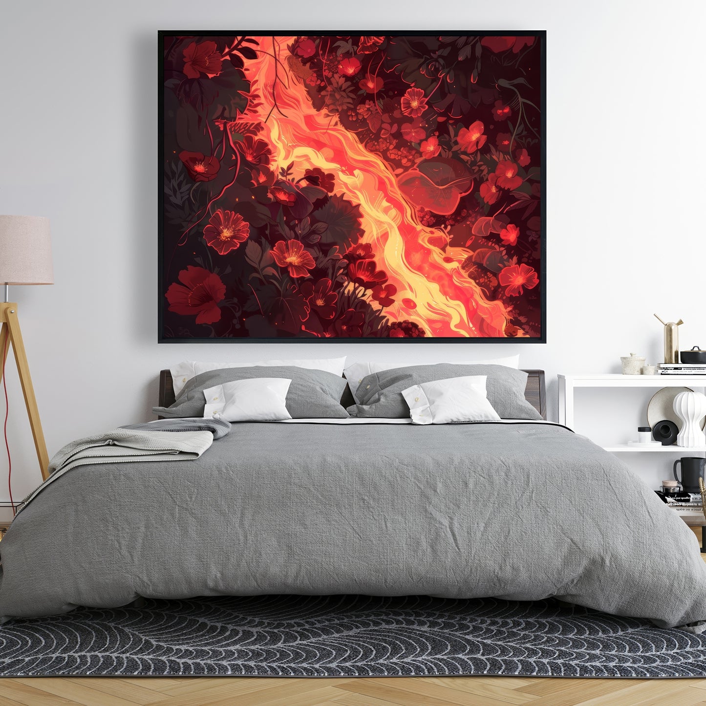 Seering Flowerbed - Red Framed Canvas Home Decor Art