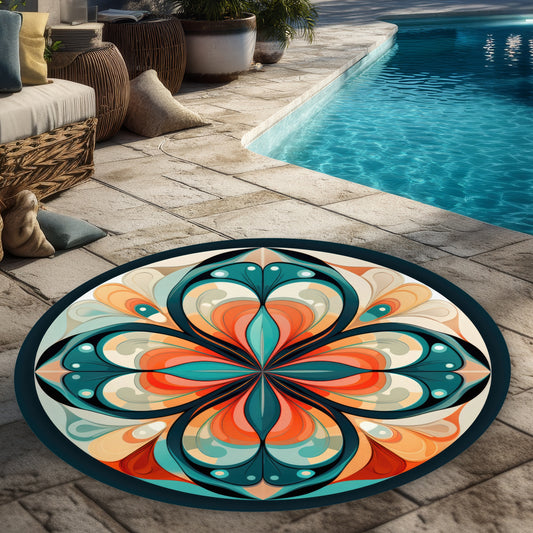 Tapis d'extérieur rond orange Mandala paisible de 1,5 m | Décoration intérieure