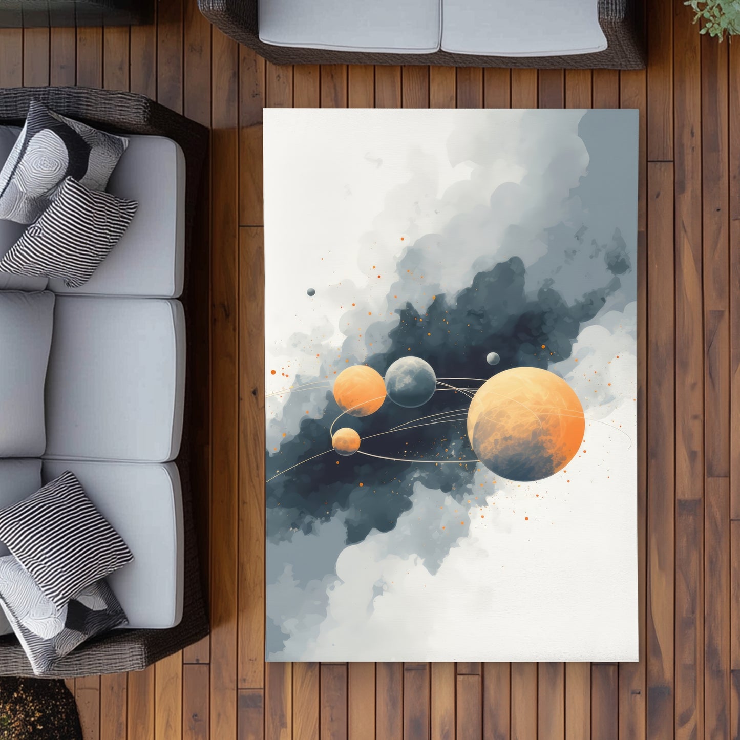 Circle of Planets Gray Outdoor Area Rug for Home Decor