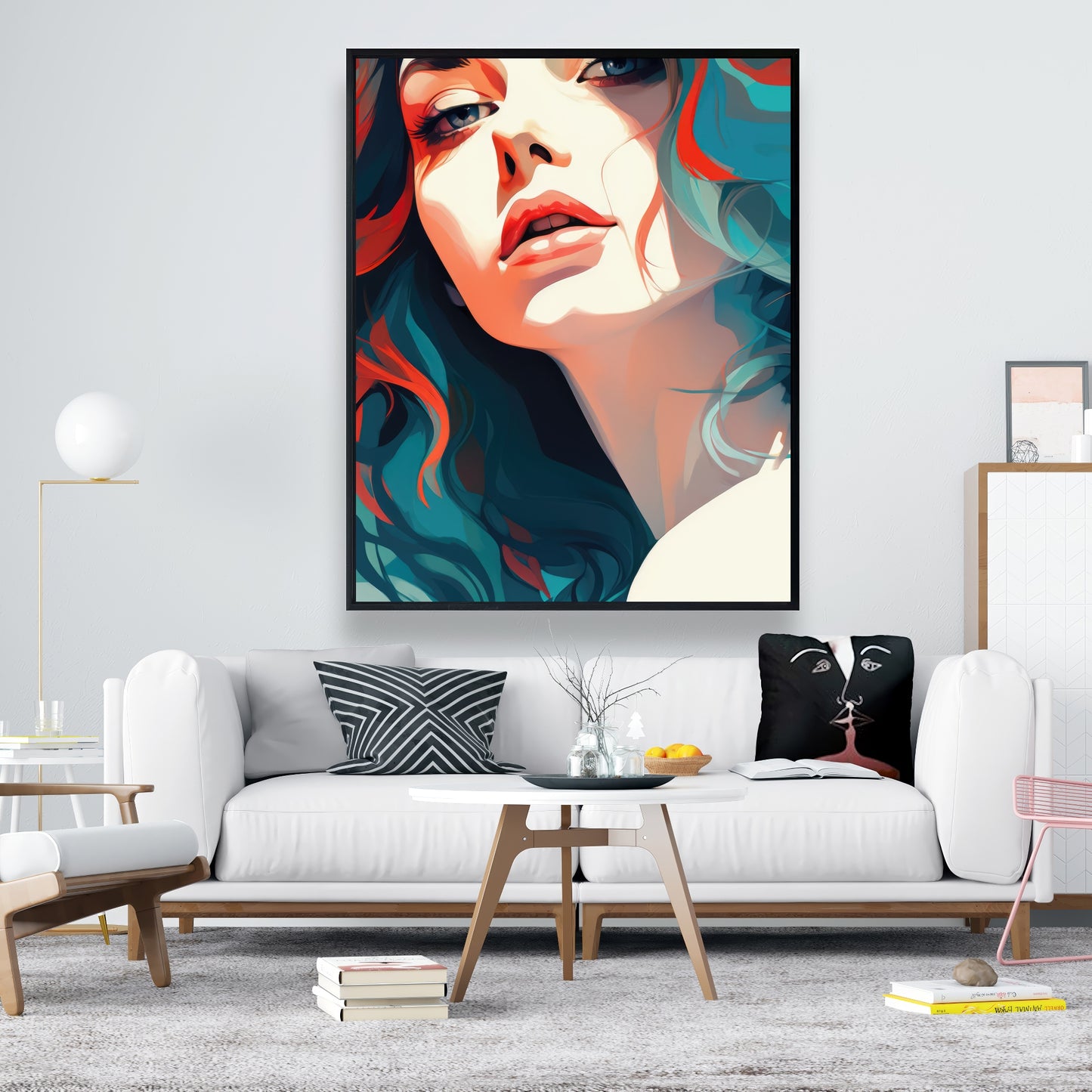 Dangerous Lips - Turquoise Framed Canvas Home Decor Art