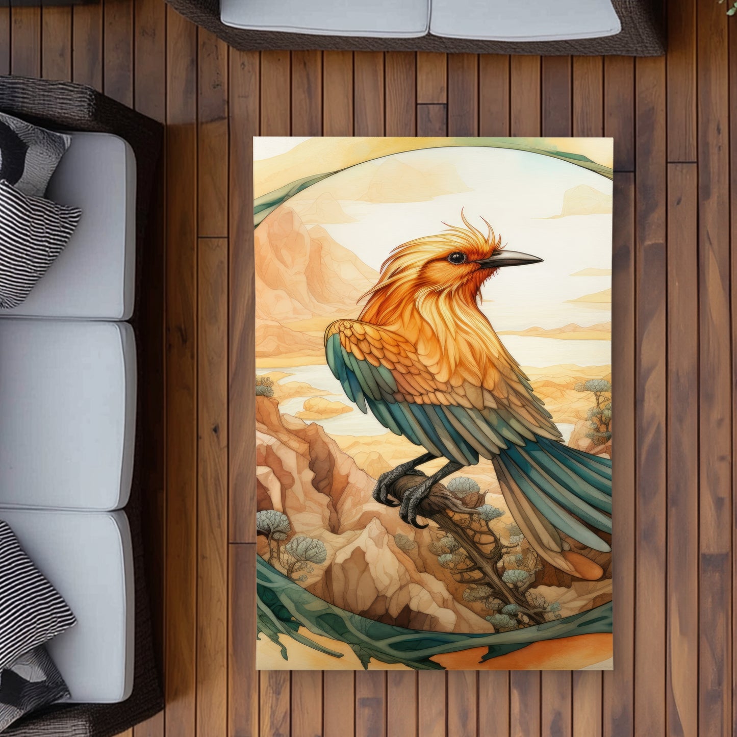 Perched Bird - Turquoise Outdoor Area Rug for Home Decor