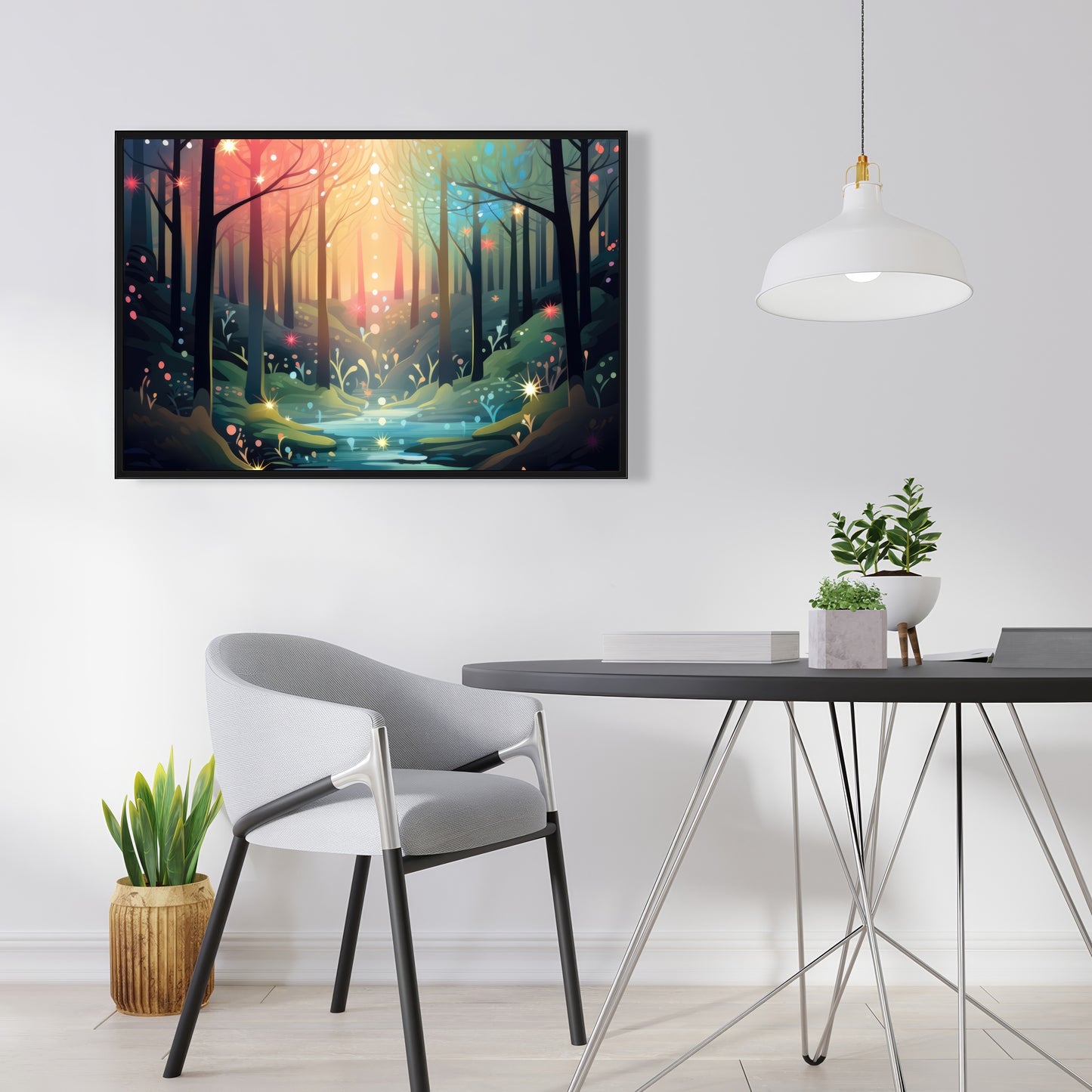 Magical forest - Turquoise Framed Canvas for Home Decor