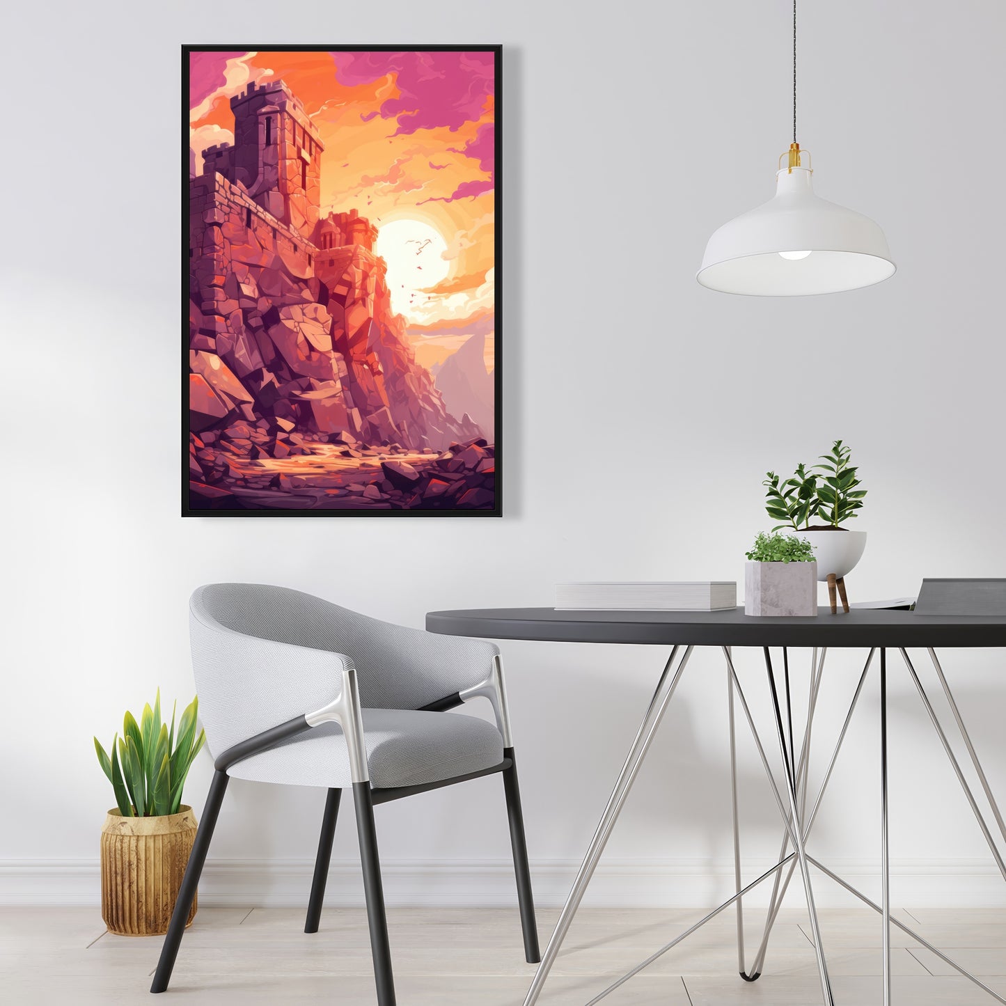 The Setting Rampart - Pink Framed Canvas for Home Decor