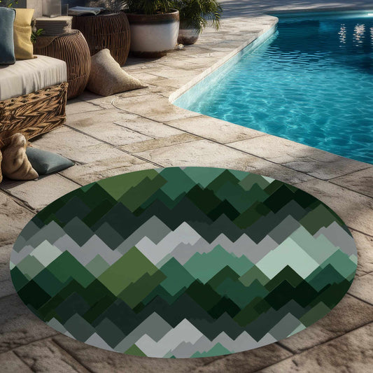 Tapis d'extérieur rond Evergreen Peaks | Décoration intérieure élégante