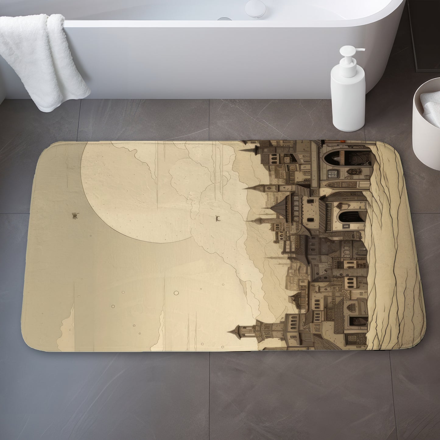 Desert town Beige Bath Mat | Stylish Home Decor Essential