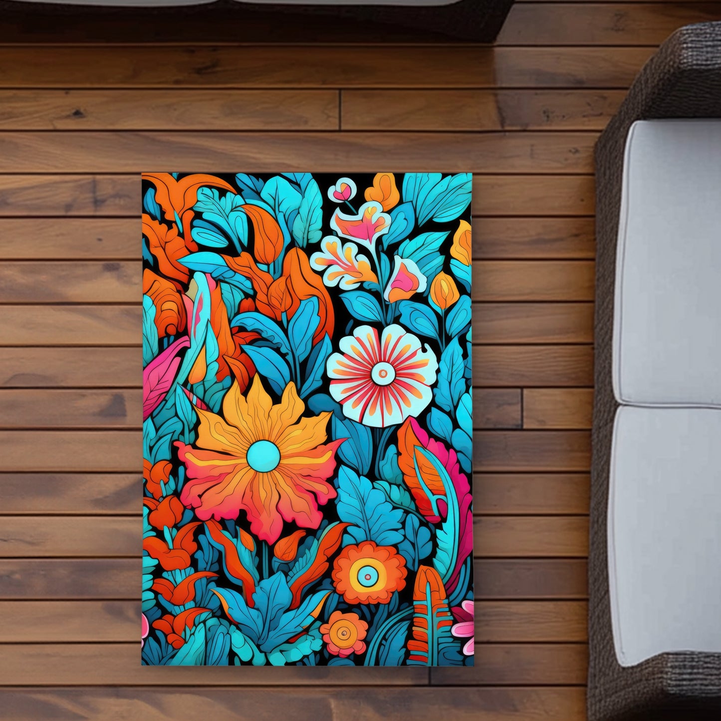 Floral Hues Turquoise Outdoor Area Rug | Home Decor Essentials