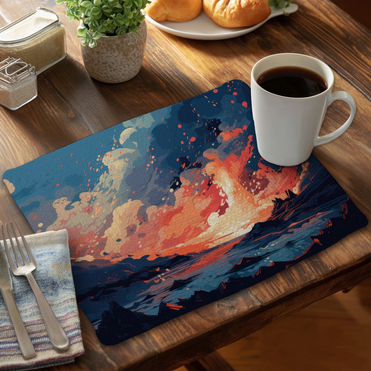 Magma Does Not Wait - Red Braided Polyester Placemat | Home Decor