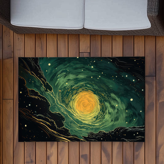 Turmoil in Space - Black Outdoor Area Rug for Home Decor
